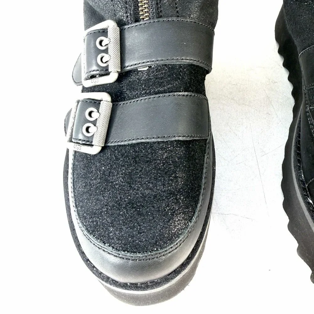 UGG Moto Punk OTK Boot Black Biker Buckle Zipper Round Toe Women's Size 10